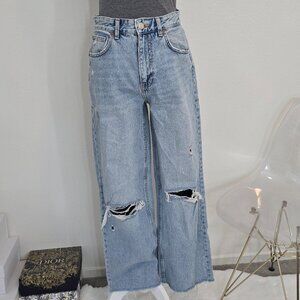 Zara Ripped High- rise Wide- leg Jeans